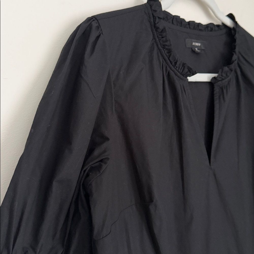 J.Crew Black Cotton Ruffle Neck Tiered Popover Mini Dress Women’s Puff Sleeve S - Picture 3 of 13